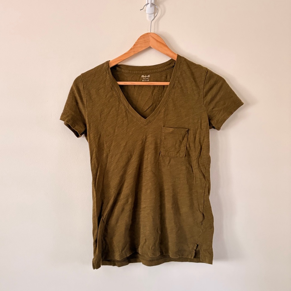 Madewell Olive Brown V-Neck Short Sleeve Tee XXS